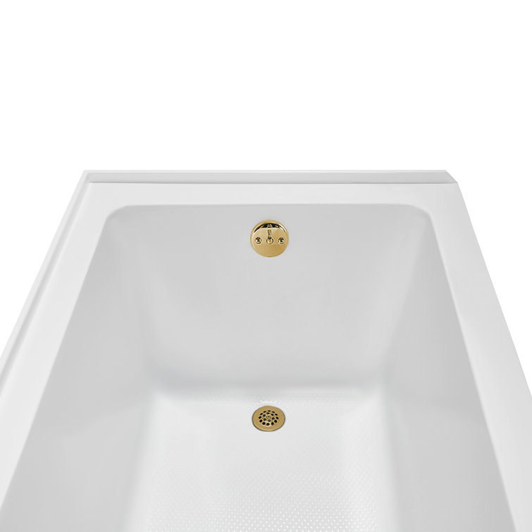 Glossy White Acrylic Alcove Bathtub with Brushed Gold Trim