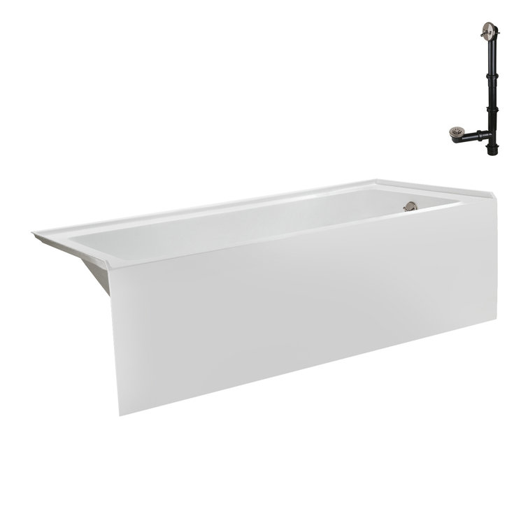 Glossy White Acrylic Right-Hand Drain Alcove Bathtub with Brushed Nickel Drain