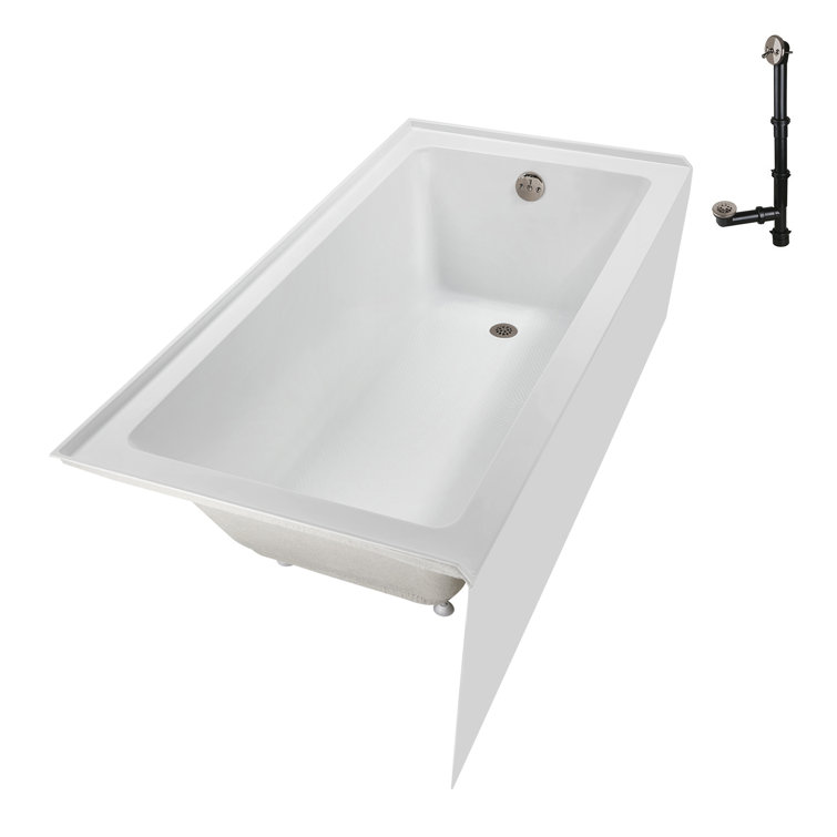 Glossy White Acrylic Right-Hand Drain Alcove Bathtub with Brushed Nickel Drain