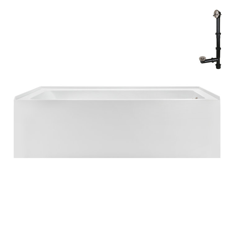 Glossy White Acrylic Right-Hand Drain Alcove Bathtub with Brushed Nickel Drain