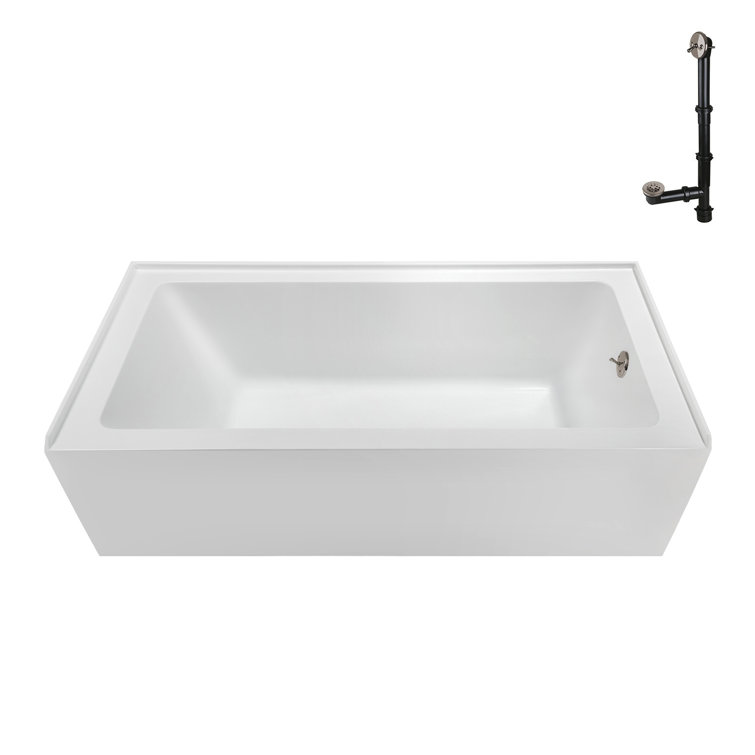 Glossy White Acrylic Right-Hand Drain Alcove Bathtub with Brushed Nickel Drain