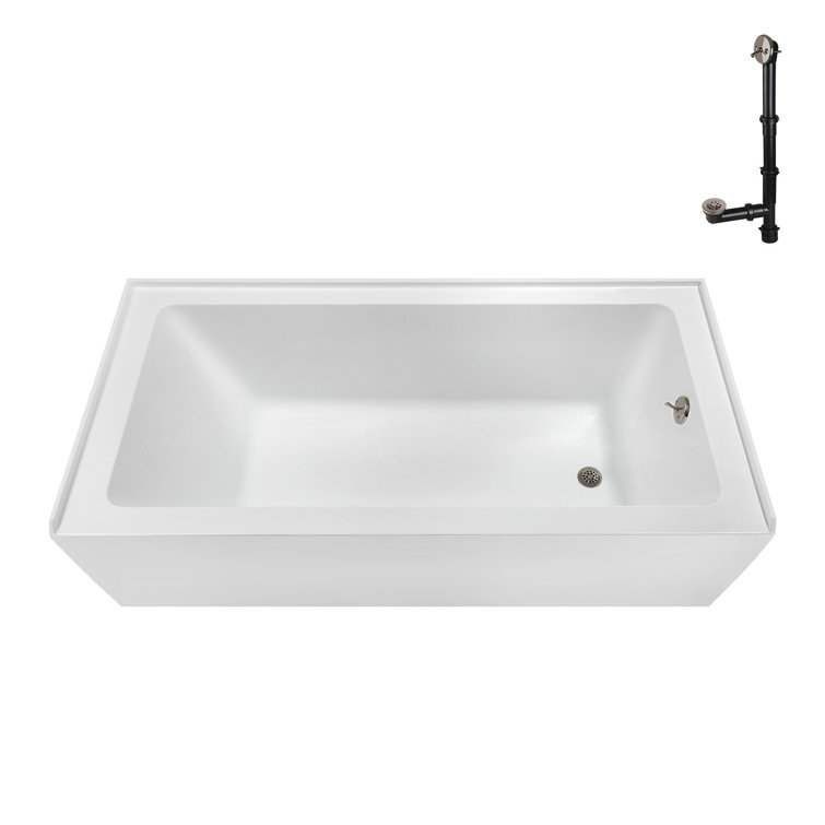 Glossy White Acrylic Right-Hand Drain Alcove Bathtub with Brushed Nickel Drain