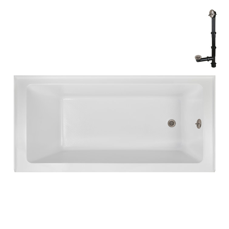 Glossy White Acrylic Right-Hand Drain Alcove Bathtub with Brushed Nickel Drain