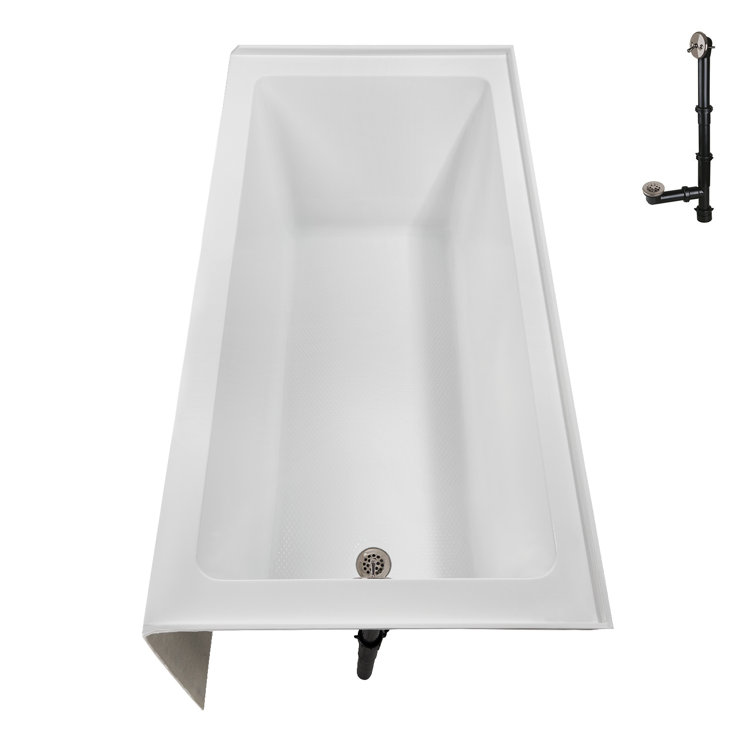 Glossy White Acrylic Right-Hand Drain Alcove Bathtub with Brushed Nickel Drain