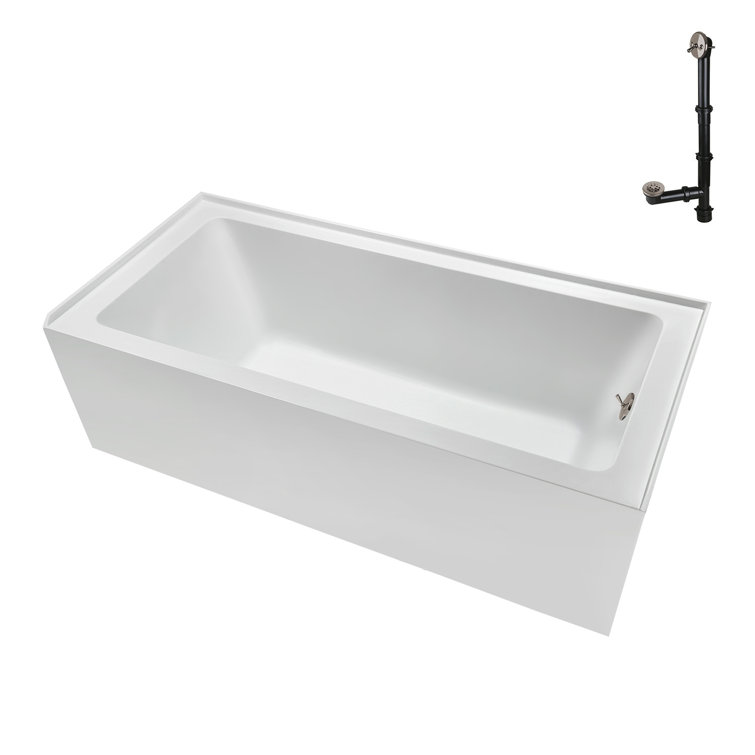 Glossy White Acrylic Right-Hand Drain Alcove Bathtub with Brushed Nickel Drain