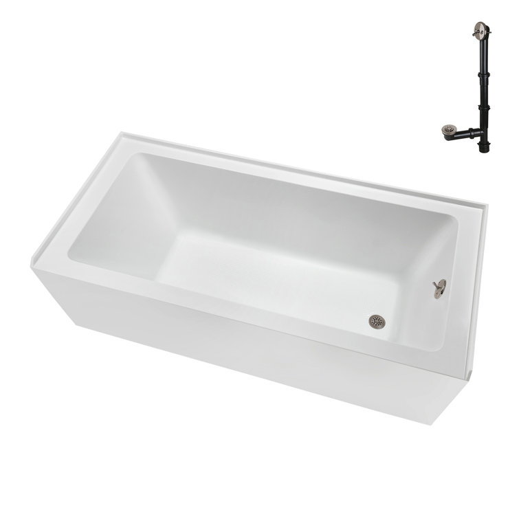 Glossy White Acrylic Right-Hand Drain Alcove Bathtub with Brushed Nickel Drain