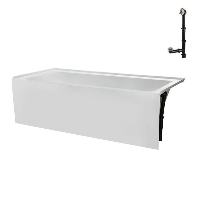 Glossy White Acrylic Right-Hand Drain Alcove Bathtub with Brushed Nickel Drain