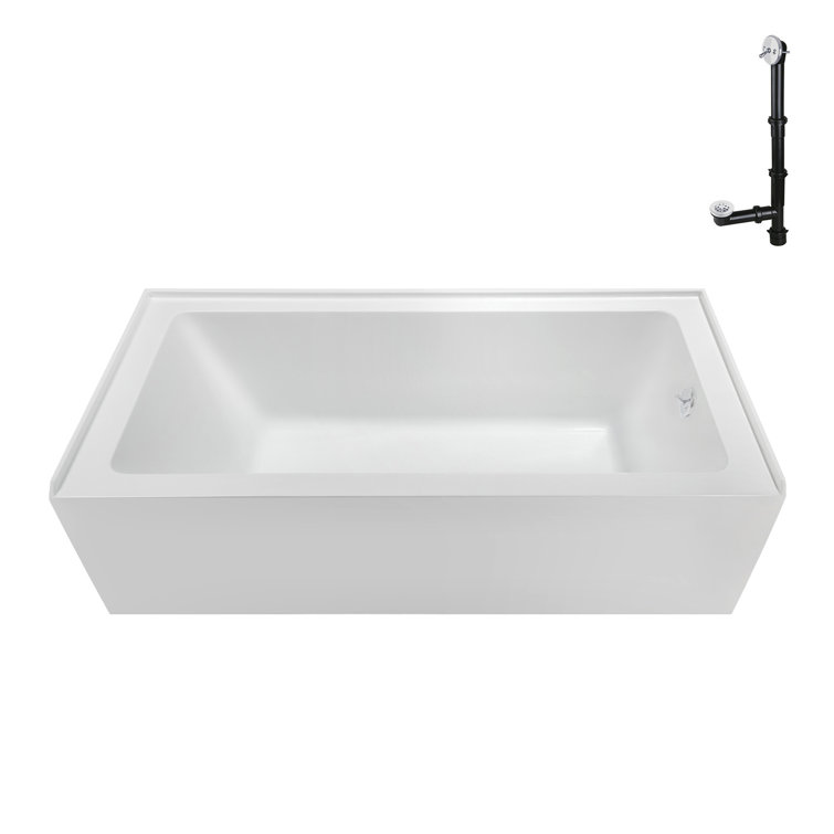 66-Inch Glossy White Acrylic Right-Hand Drain Alcove Bathtub