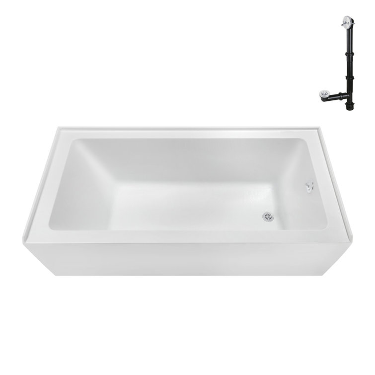 66-Inch Glossy White Acrylic Right-Hand Drain Alcove Bathtub