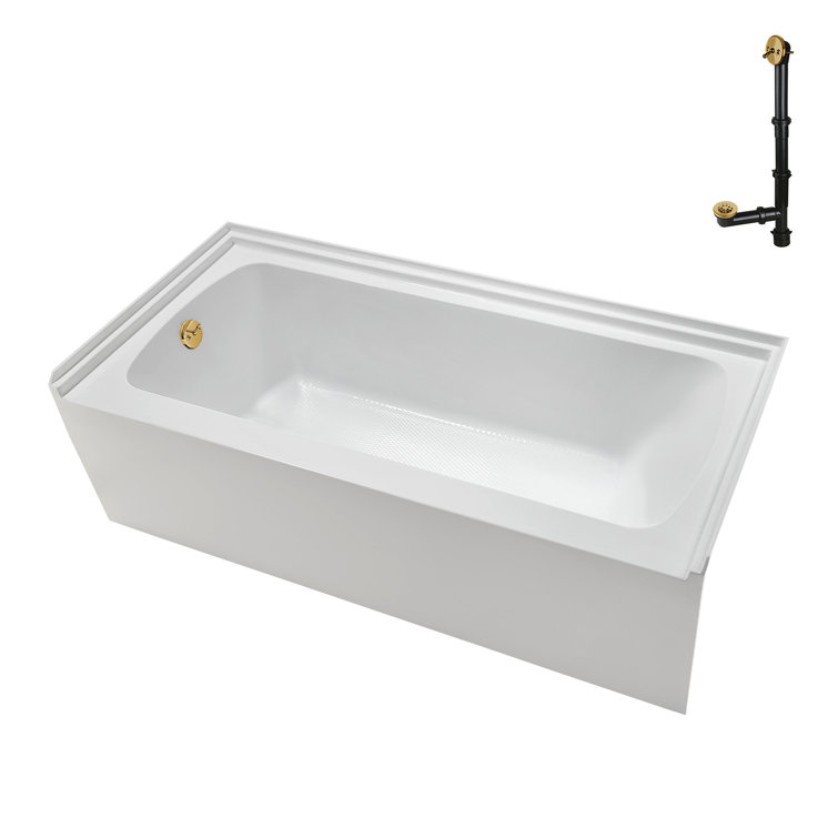 Glossy White Acrylic Alcove Bathtub with Brushed Gold Trim