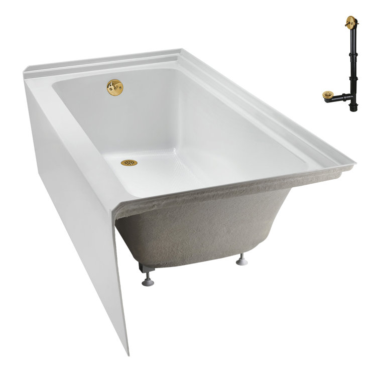 Glossy White Acrylic Alcove Bathtub with Brushed Gold Trim