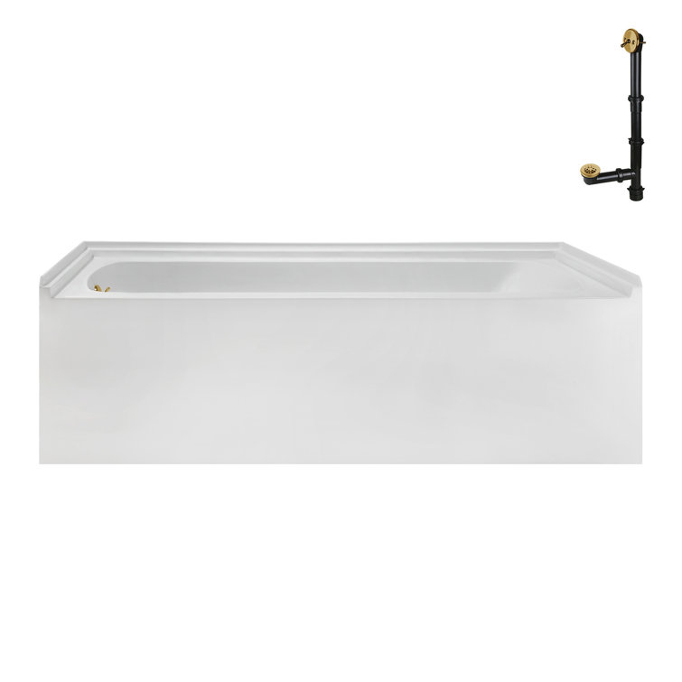 Glossy White Acrylic Alcove Bathtub with Brushed Gold Trim