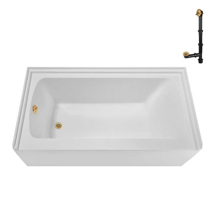 Glossy White Acrylic Alcove Bathtub with Brushed Gold Trim