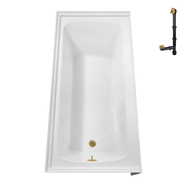 Glossy White Acrylic Alcove Bathtub with Brushed Gold Trim