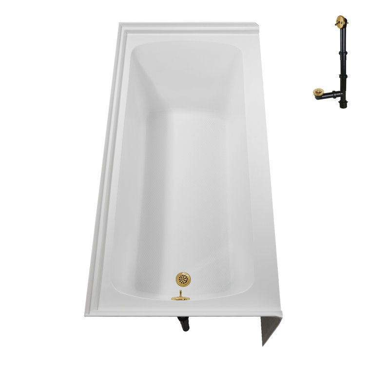 Glossy White Acrylic Alcove Bathtub with Brushed Gold Trim