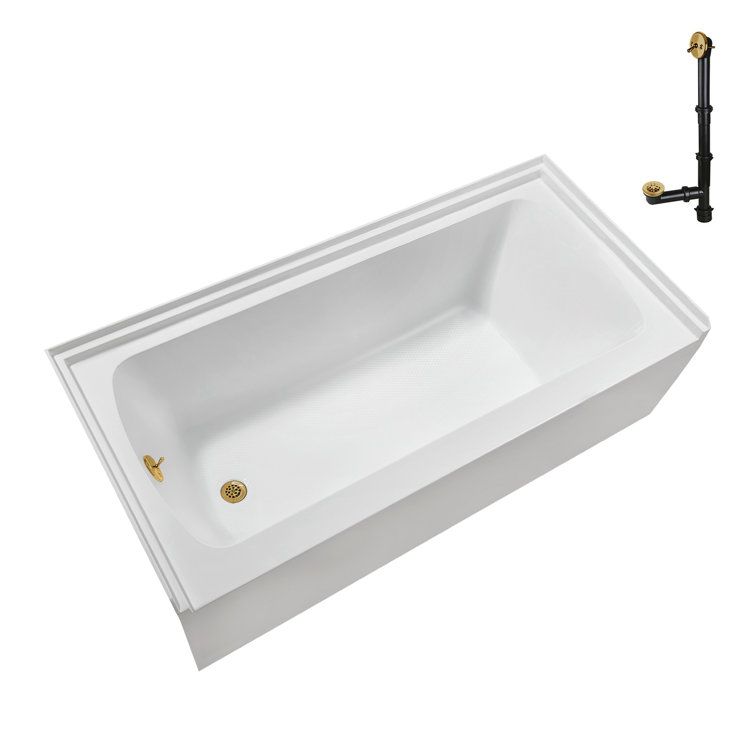 Glossy White Acrylic Alcove Bathtub with Brushed Gold Trim