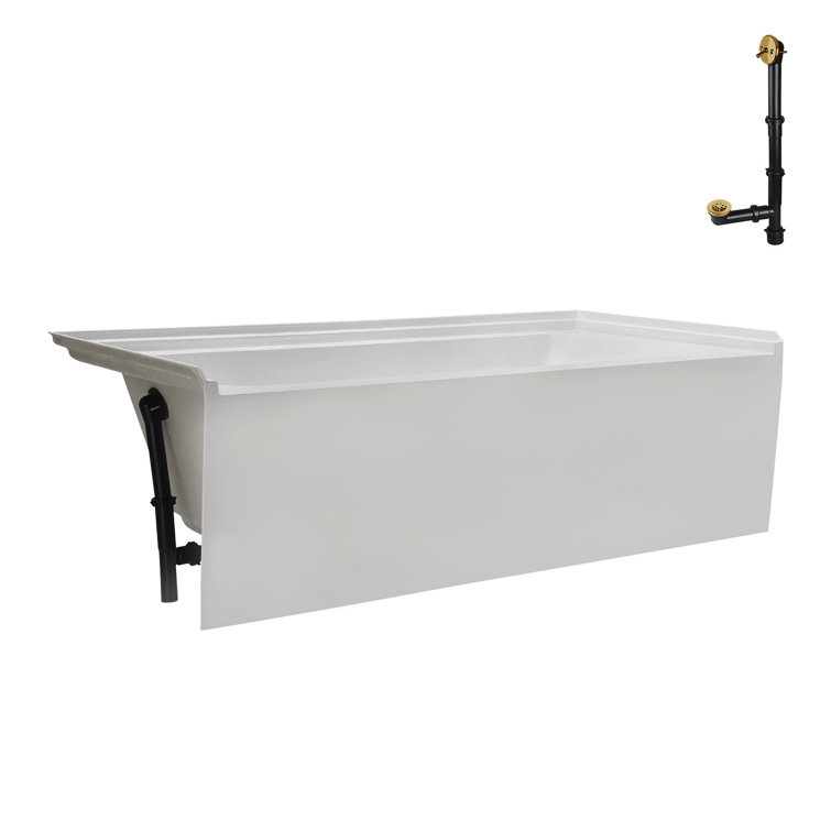 Glossy White Acrylic Alcove Bathtub with Brushed Gold Trim