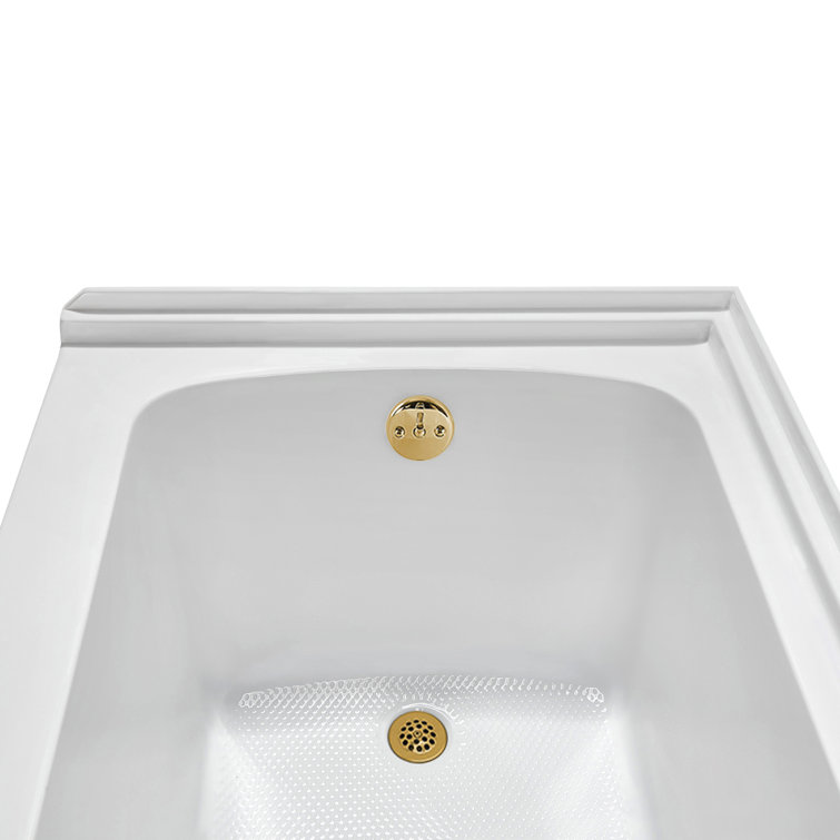 Glossy White Acrylic Alcove Bathtub with Brushed Gold Trim