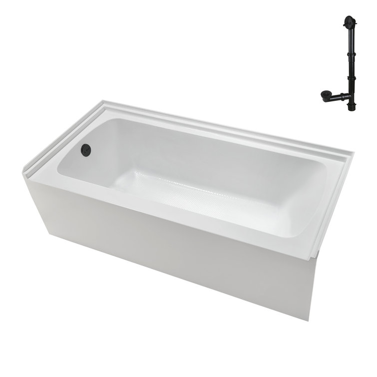 Glossy White Acrylic Alcove Bathtub with Matte Black Trim