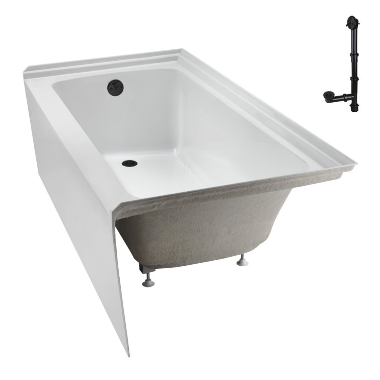 Glossy White Acrylic Alcove Bathtub with Matte Black Trim