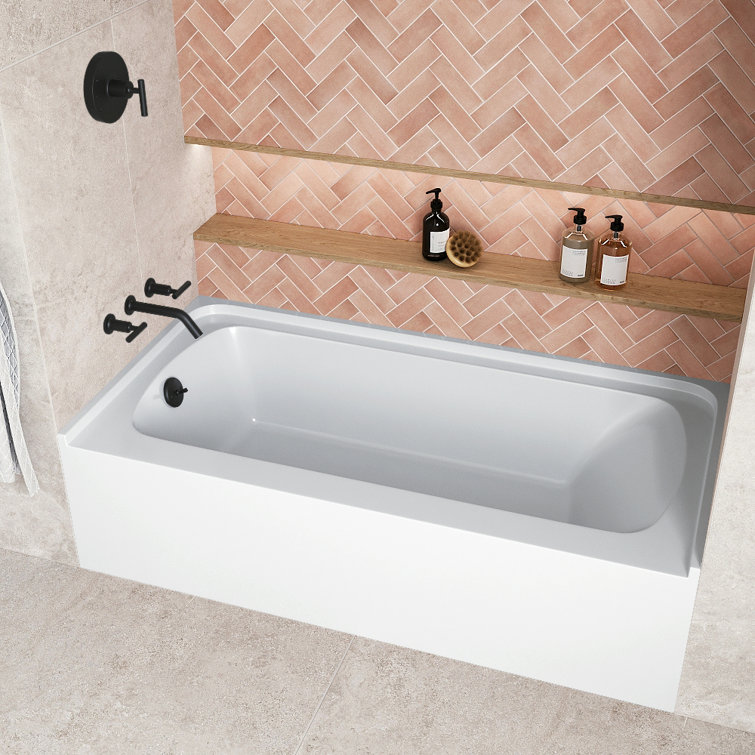 Glossy White Acrylic Alcove Bathtub with Matte Black Trim
