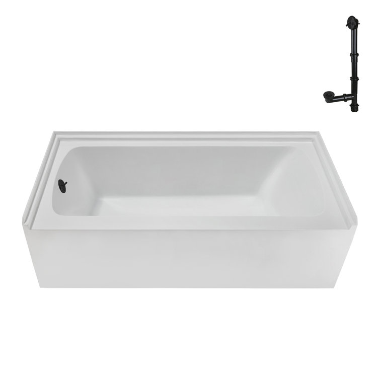 Glossy White Acrylic Alcove Bathtub with Matte Black Trim