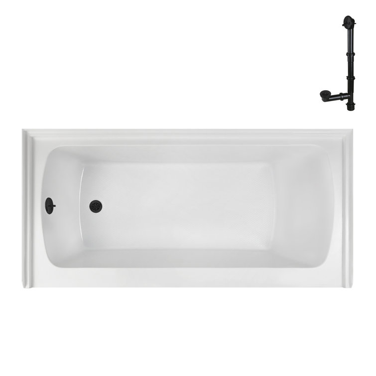 Glossy White Acrylic Alcove Bathtub with Matte Black Trim