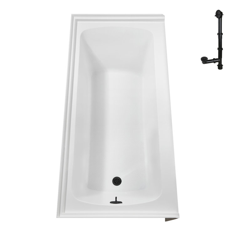 Glossy White Acrylic Alcove Bathtub with Matte Black Trim