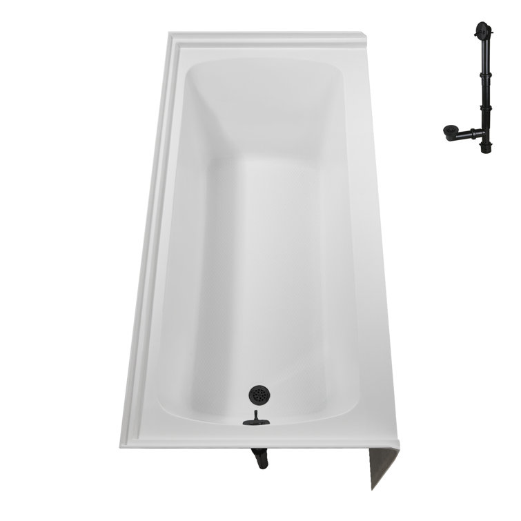 Glossy White Acrylic Alcove Bathtub with Matte Black Trim