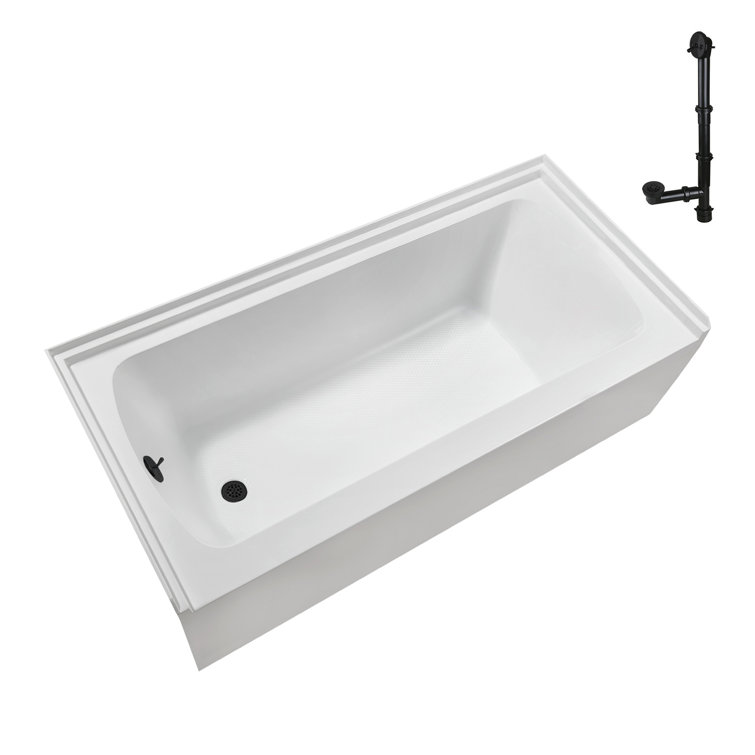 Glossy White Acrylic Alcove Bathtub with Matte Black Trim