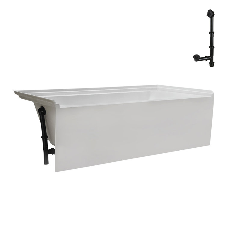 Glossy White Acrylic Alcove Bathtub with Matte Black Trim