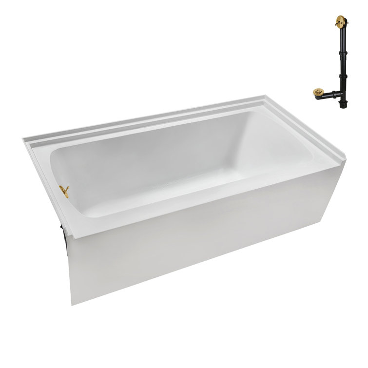 Glossy White Acrylic Alcove Bathtub with Brushed Gold Trim