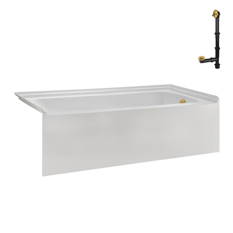 Glossy White Acrylic Alcove Bathtub with Brushed Gold Trim