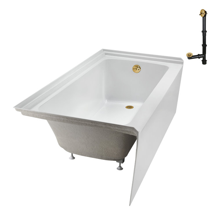 Glossy White Acrylic Alcove Bathtub with Brushed Gold Trim