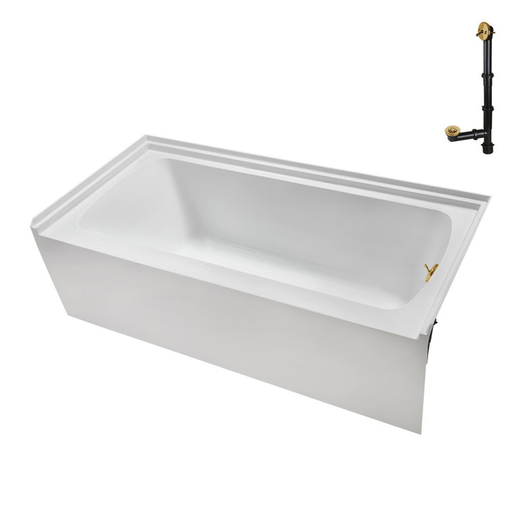 Glossy White Acrylic Alcove Bathtub with Brushed Gold Trim