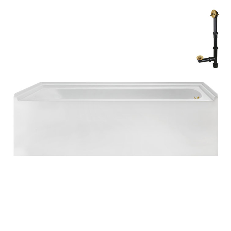 Glossy White Acrylic Alcove Bathtub with Brushed Gold Trim