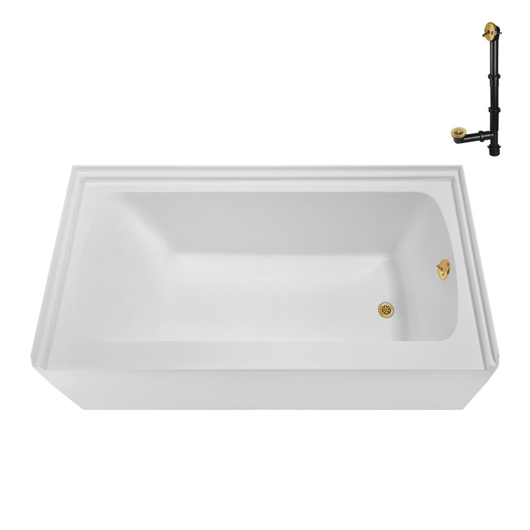 Glossy White Acrylic Alcove Bathtub with Brushed Gold Trim