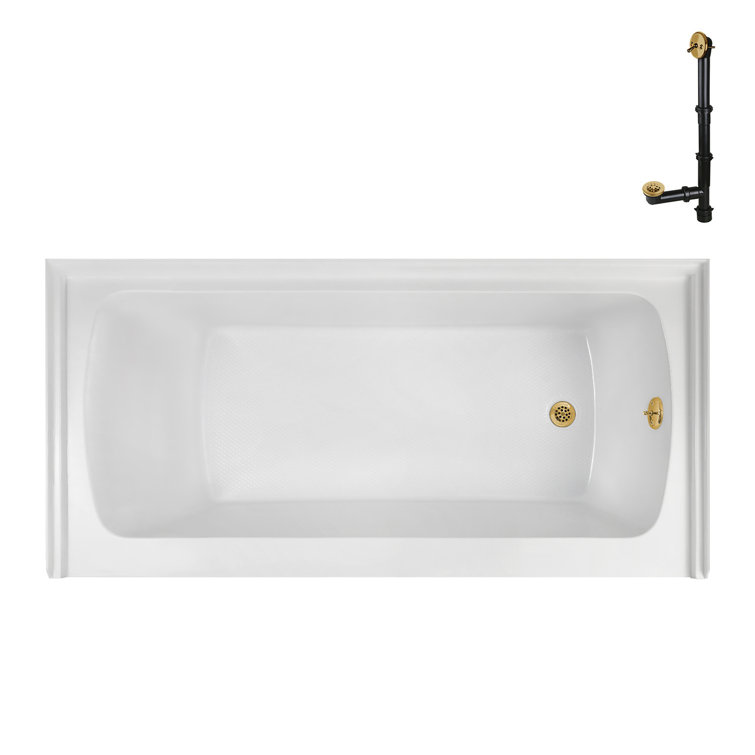 Glossy White Acrylic Alcove Bathtub with Brushed Gold Trim