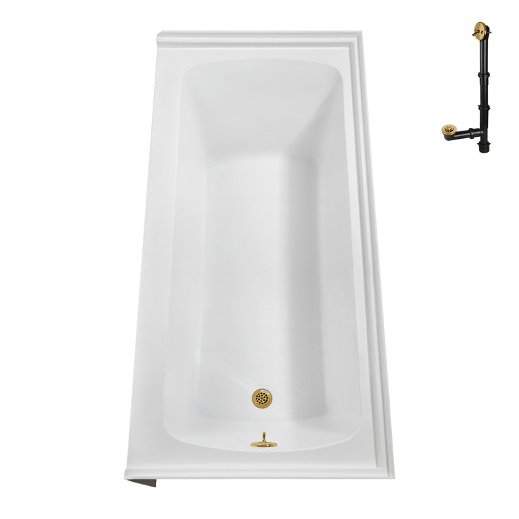 Glossy White Acrylic Alcove Bathtub with Brushed Gold Trim