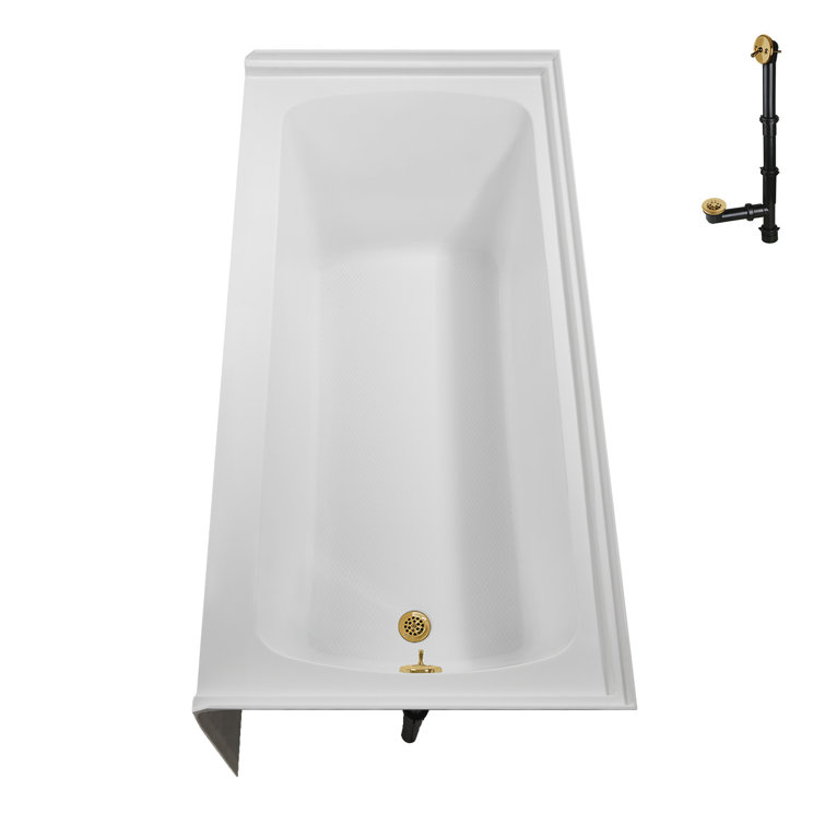 Glossy White Acrylic Alcove Bathtub with Brushed Gold Trim