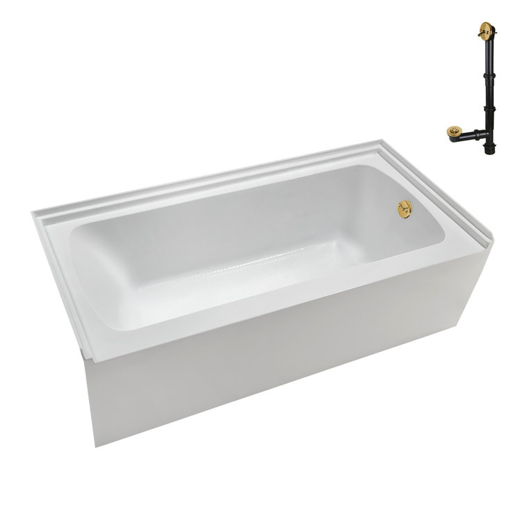 Glossy White Acrylic Alcove Bathtub with Brushed Gold Trim
