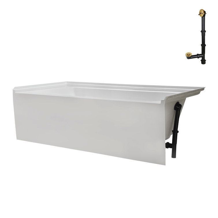 Glossy White Acrylic Alcove Bathtub with Brushed Gold Trim