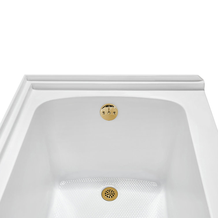 Glossy White Acrylic Alcove Bathtub with Brushed Gold Trim