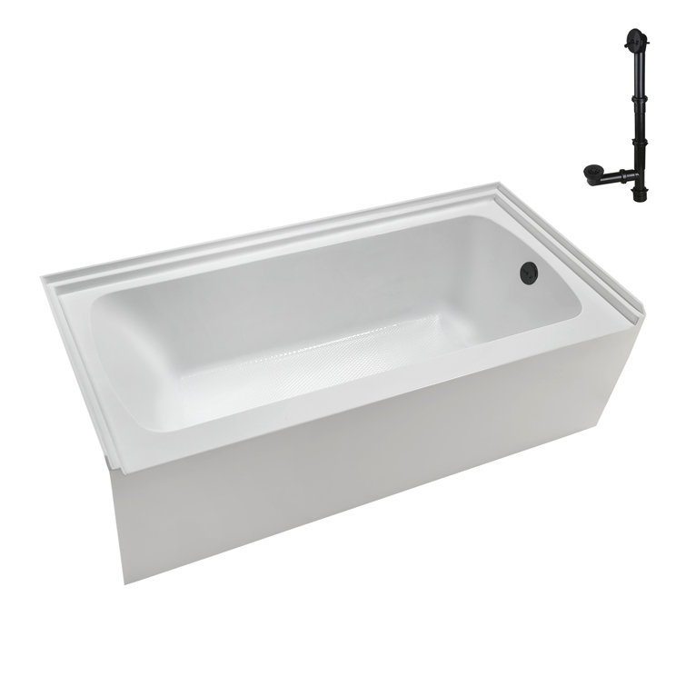 Glossy White Acrylic Alcove Bathtub with Matte Black Trim