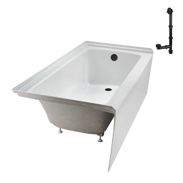 Glossy White Acrylic Alcove Bathtub with Matte Black Trim