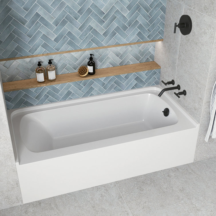 Glossy White Acrylic Alcove Bathtub with Matte Black Trim
