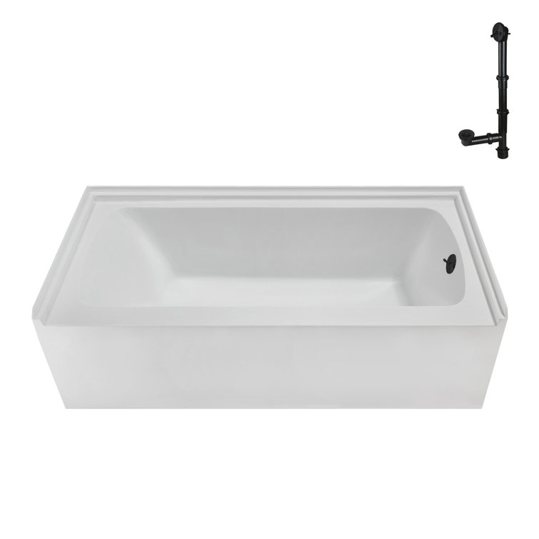 Glossy White Acrylic Alcove Bathtub with Matte Black Trim