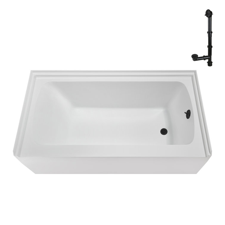 Glossy White Acrylic Alcove Bathtub with Matte Black Trim
