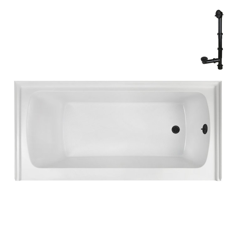 Glossy White Acrylic Alcove Bathtub with Matte Black Trim