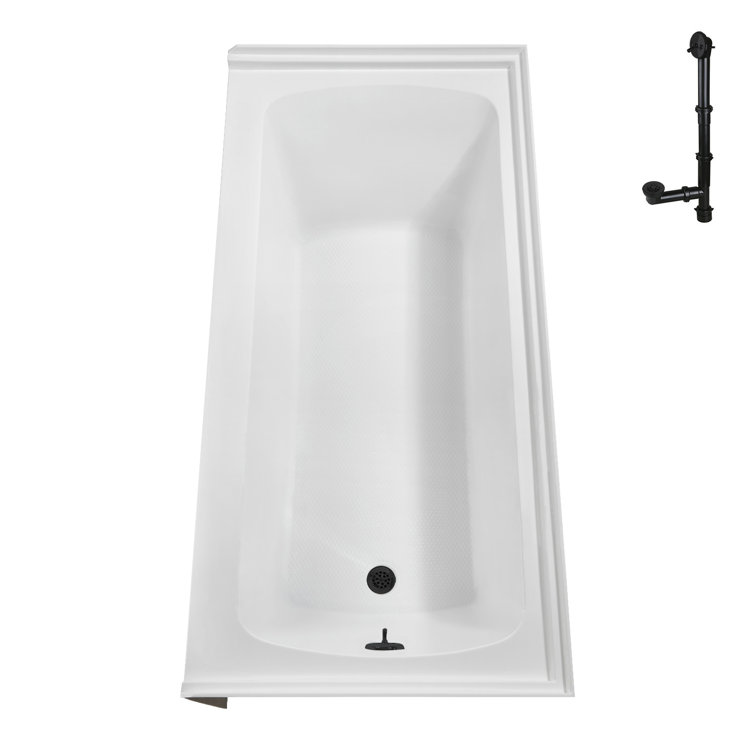 Glossy White Acrylic Alcove Bathtub with Matte Black Trim